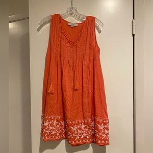 Linen LOFT sleeveless sun or house dress with embroidery detail
